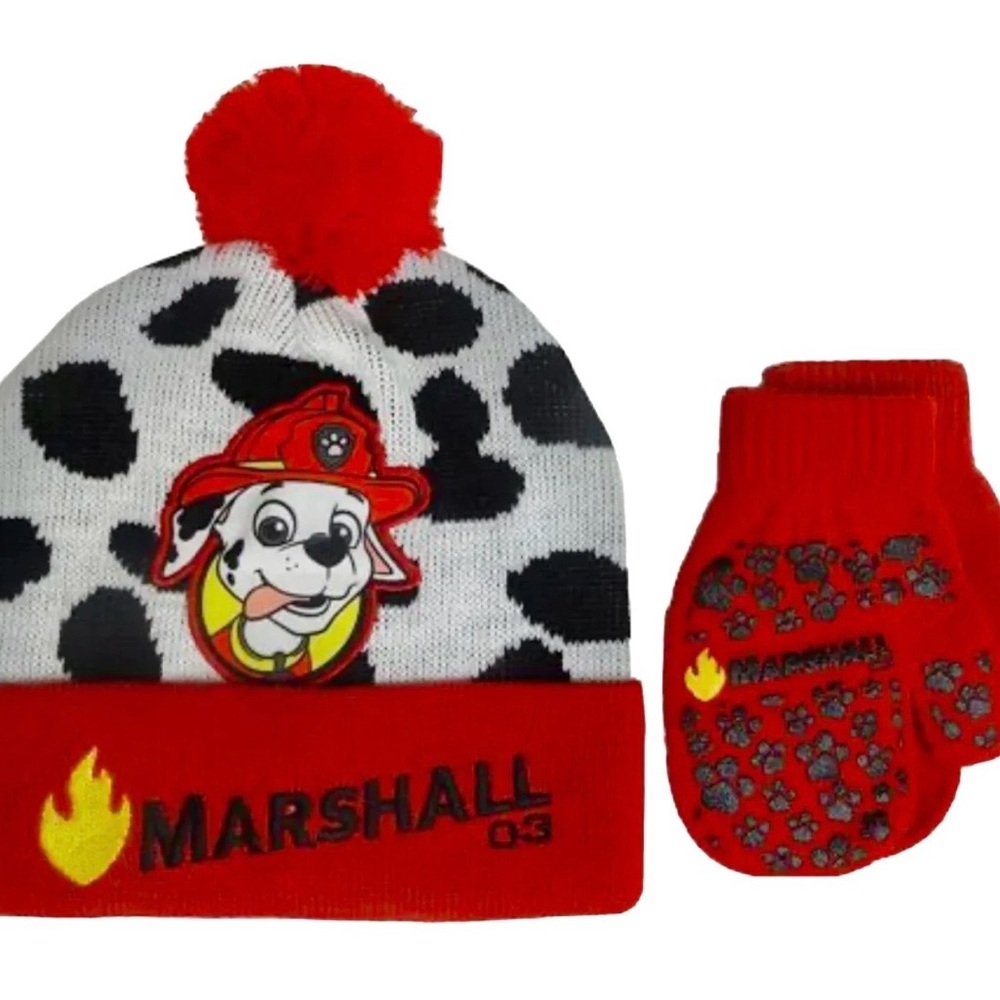Nickelodeon Paw Patrol Marshall Toddler Boys Knit Hat & Matching Gloves Set NWOT